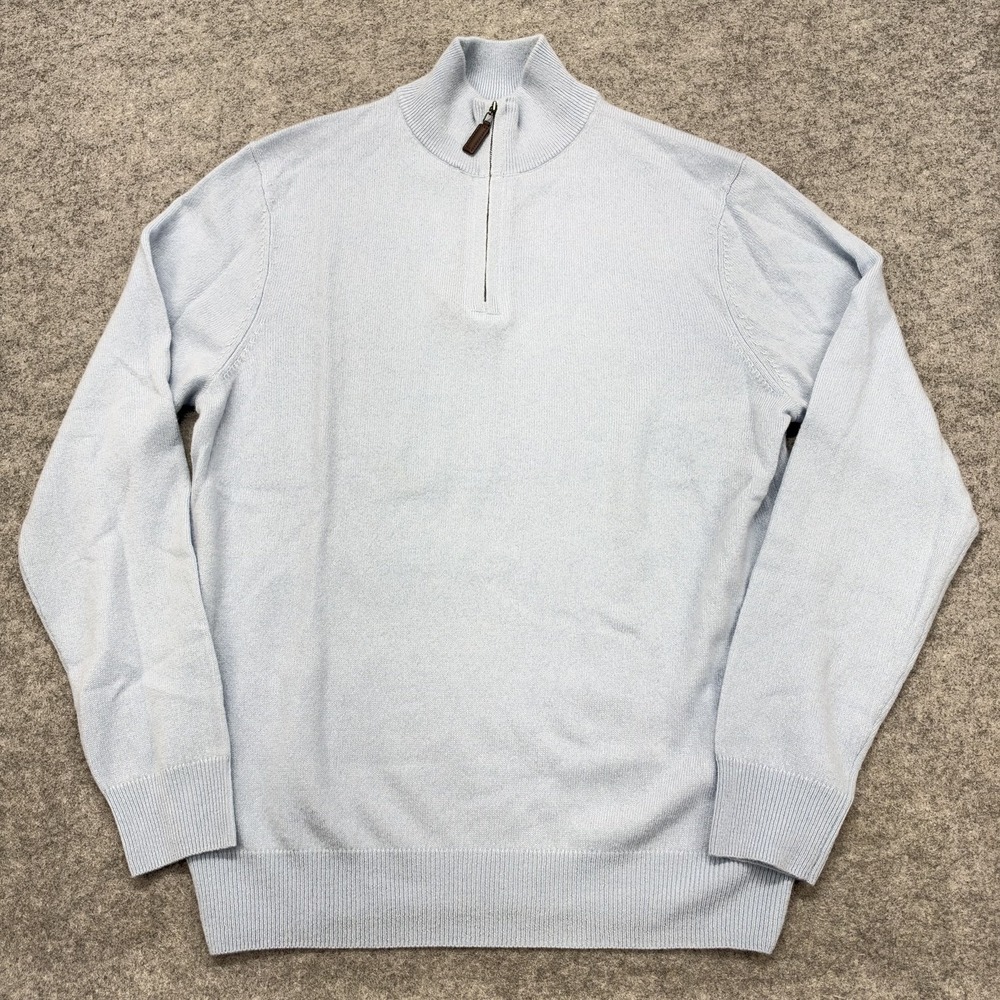 Christian Lacroix Mens Blue 100% Cashmere 1/4 Zip Mock Neck Sweater Pullover M